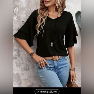 NEW Women’s Shirt / Top, Black, Large, flare sleeves, V-Neck, looks like blouse